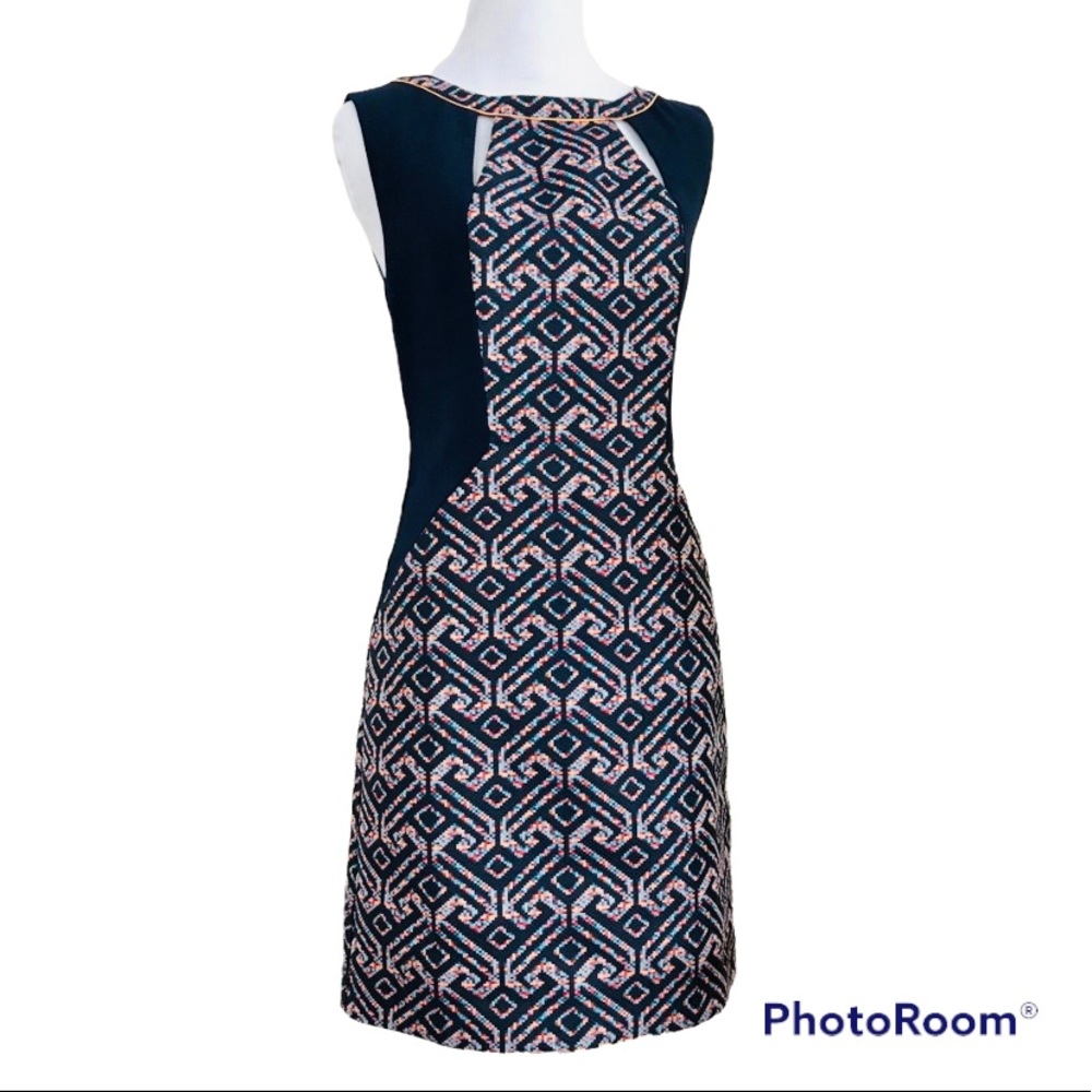Trina Turk Sheath Dress ColorBlock Blue Sleeveless Retro 60's Mod Geometric 2